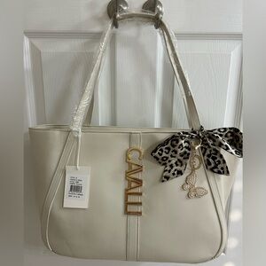 Cavalli Class Cream Tote with Gold Nameplate (Scarf and Bag Charm Included)